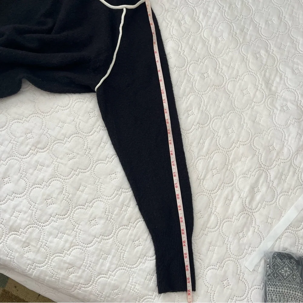 J.Crew Black Alpaca Wool Blend Raglan Sweater Contrast Trim Size M